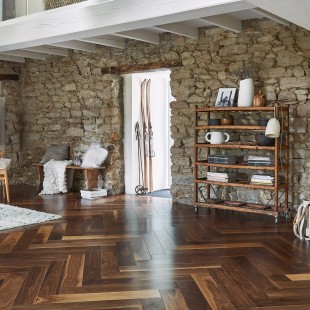 Noyer US verni satiné Parquet contrecollé Bâton rompu 4ch 14/3.4*139*800mm