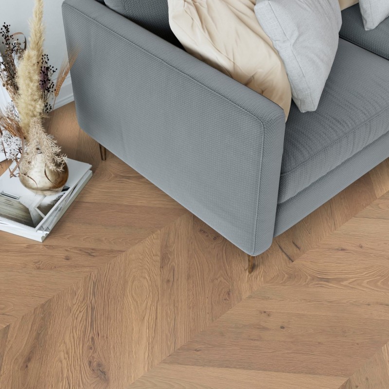 Parquet contrecollé Point de Hongrie Kiaro huilé torréfié 15/4*120*600/720 mm