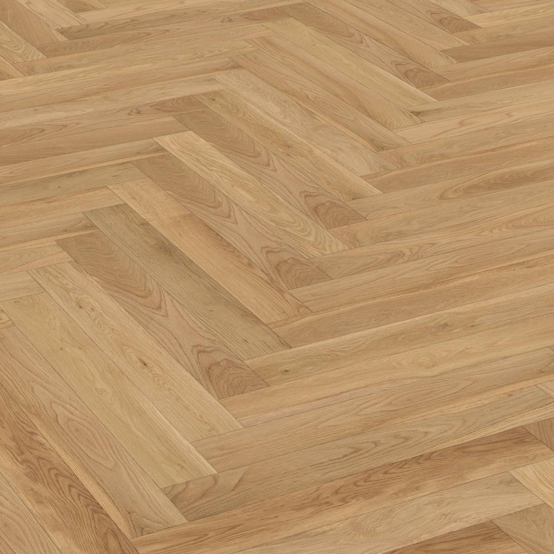 Parquet massif bâton rompu Chêne brossé verni naturel 4 chanfreins 15*90*600 mm