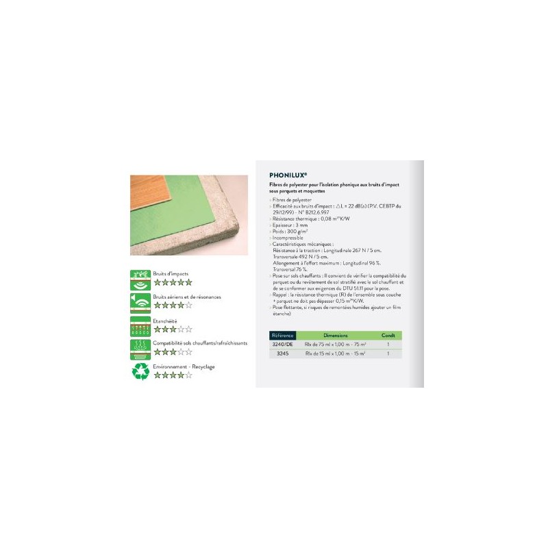 Sous couche parquet Phonilux épaisseur 3mm en 22 DB - Rouleau de 15m²