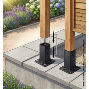 Platine Noir pied de poteau en cube 70*70 à boulonner épaisseur 2.5 mm