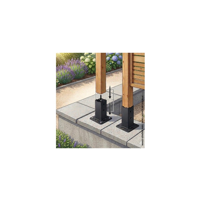 Platine Noir pied de poteau en cube 70*70 à boulonner épaisseur 2.5 mm
